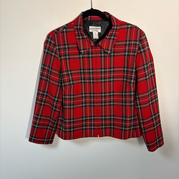 Vintage Pendleton Women's Red Plaid Jacket 100% Virgin Wool Lined Size 12 - Picture 5 of 11